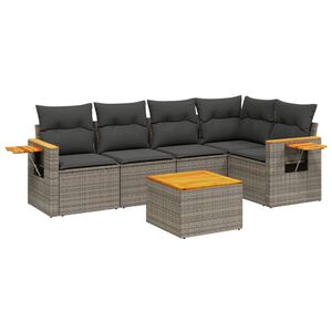 vidaXL 6 pcs conjunto sof&aacute;s de jardim com almofad&otilde;es vime cinzento