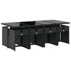 vidaXL 9 pcs conjunto de jantar p/ jardim c/ almofad&otilde;es vime PE preto