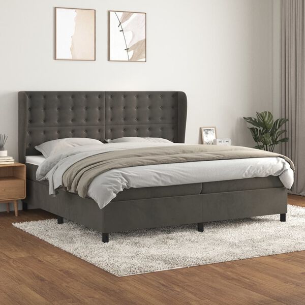 vidaXL Cama com molas/colch&atilde;o 200x200 cm veludo cinzento-escuro