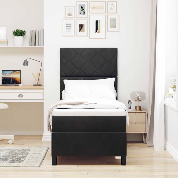 vidaXL Cama Box com colch&atilde;o com cabeceira Preto 80 x 200 cm tecido
