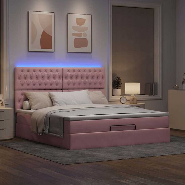 vidaXL Estrutura de cama otomana com colch&otilde;es 160x200 cm veludo rosa
