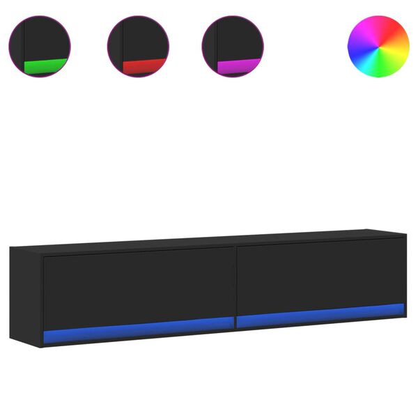 vidaXL Móvel de parede para TV com luzes LED 180x31x38 cm preto