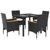 vidaXL 5 pcs conjunto jantar jardim c/almofad&otilde;es vime PE/vidro preto