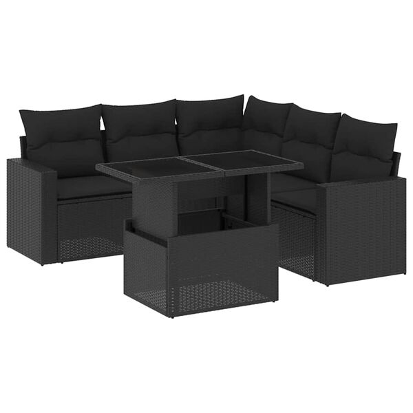 vidaXL 6 pcs conjunto sof&aacute;s de jardim c/ almofad&otilde;es vime PE preto