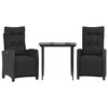 vidaXL 3 pcs conjunto de jantar p/ jardim c/ almofad&otilde;es vime PE preto