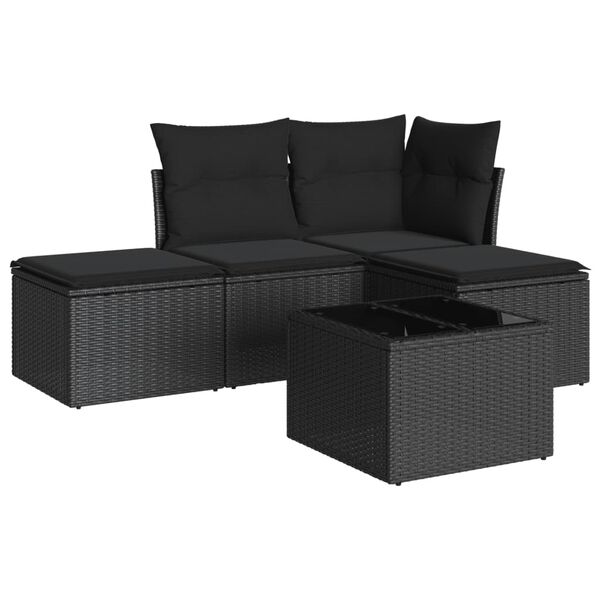 vidaXL 5 pcs conjunto sof&aacute;s de jardim com almofad&otilde;es vime PE preto
