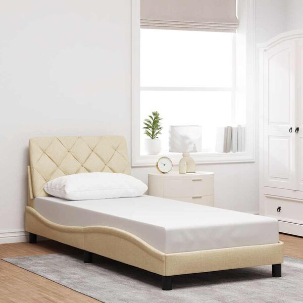 vidaXL Estrutura de cama sem colch&atilde;o 90x190 cm tecido creme