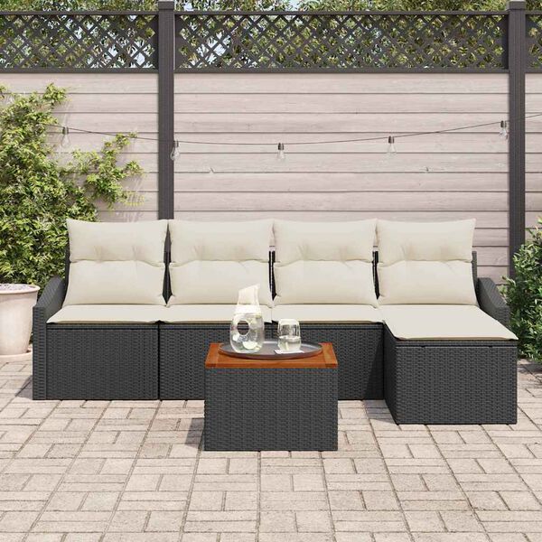 vidaXL Conjunto de Sof&aacute; de Jardim com almofada 6 pcs Preto vime PE