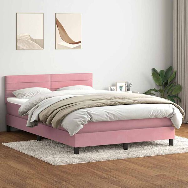 vidaXL Cama box spring c/ colch&atilde;o e LED 160x210 cm veludo rosa
