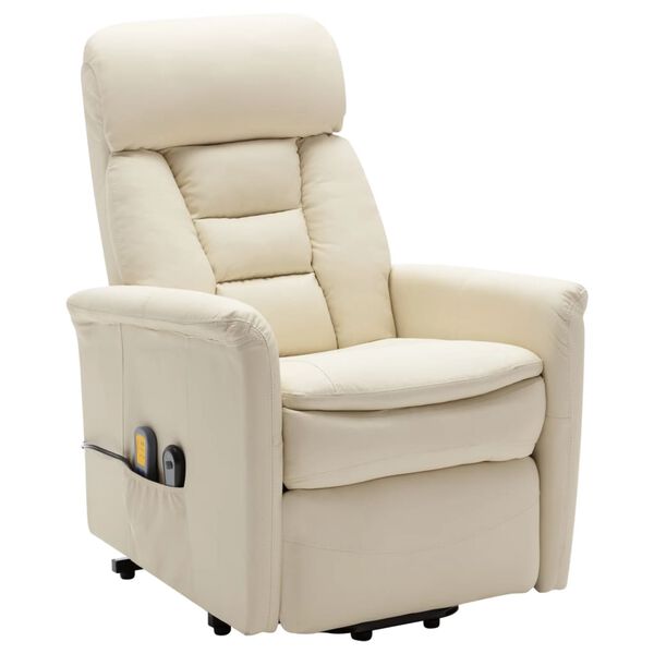 vidaXL Poltrona de massagens elevatória couro artificial branco nata