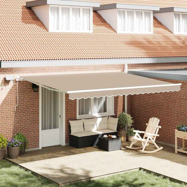 vidaXL Toldo Retr&aacute;til Manual Bege 450 &times; 300 cm Tecido e A&ccedil;o
