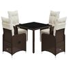 vidaXL 5 pcs conjunto bistr&ocirc; p/ jardim c/ almofad&otilde;es vime PE castanho