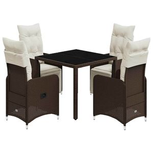 vidaXL 5 pcs conjunto bistr&ocirc; p/ jardim c/ almofad&otilde;es vime PE castanho