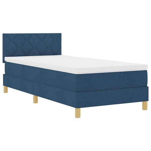 vidaXL Cama Box com almofada com cabeceira Azul 100 x 200 cm tecido