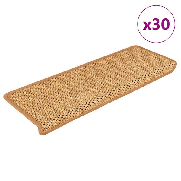 vidaXL Tapetes escada adesivos aspeto sisal 30 pcs 65x21x4 cm sisal