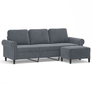vidaXL Sof&aacute; de 3 lugares com apoio de p&eacute;s 180 cm veludo cinza-escuro