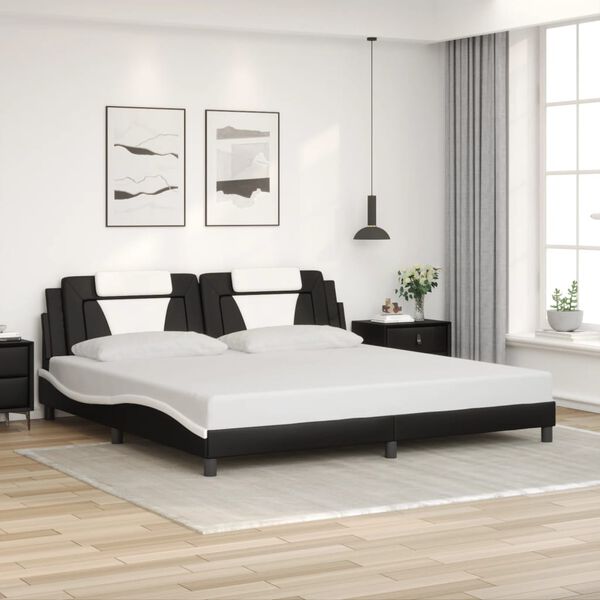 vidaXL Estrutura de cama Viana com LED sem colch&atilde;o 200x200 cm preto/branco