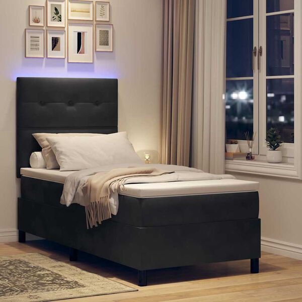 vidaXL Cama Box Spring LED com colch&atilde;o Preto 100 x 200 cm tecido