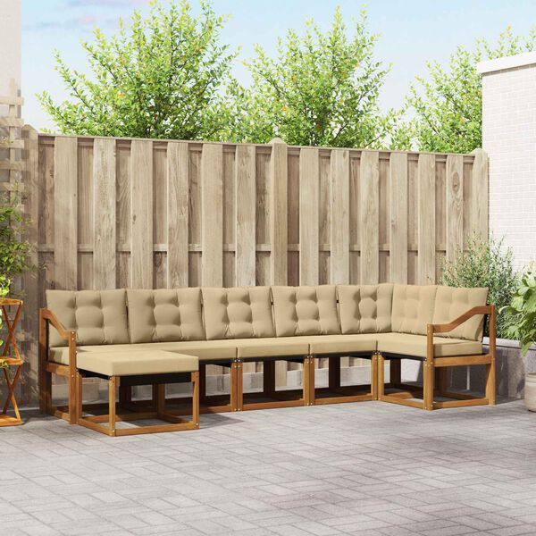 vidaXL Conjunto de Sof&aacute;s para Exterior 7 pcs Natural e Bege