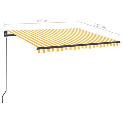 vidaXL Toldo retrátil manual com LED 3x2,5 m amarelo e branco
