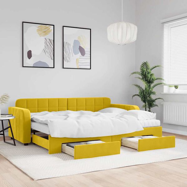 vidaXL Sof&aacute;-cama com gavet&atilde;o e gavetas 80x200 cm veludo amarelo