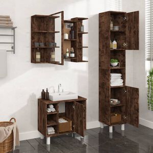 vidaXL 3 pcs conjunto m&oacute;veis WC derivados de madeira carvalho fumado