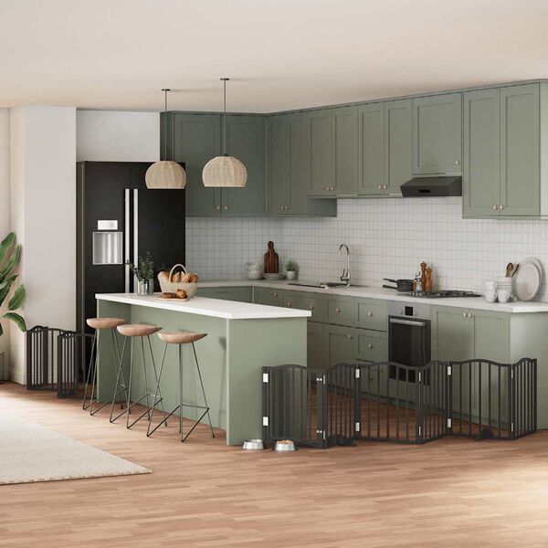 vidaXL Port&atilde;o p/ c&atilde;es com porta dobr&aacute;vel 15 pain&eacute;is 750 cm &aacute;lamo preto