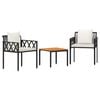 vidaXL Conjunto de M&oacute;veis para Exterior 3 unid. Preto e Branco Creme