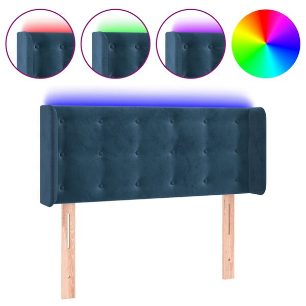vidaXL Cabeceira de cama c/ luzes LED veludo 83x16x78/88cm azul-escuro