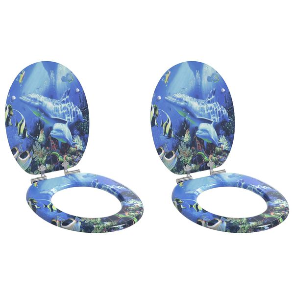 vidaXL Assento de Vaso Sanit&aacute;rio 2 pcs Azul 44 x 38 cm Placa de MDF