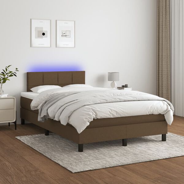 vidaXL Cama box spring c/ colch&atilde;o/LED 120x200cm tecido castanho-escuro