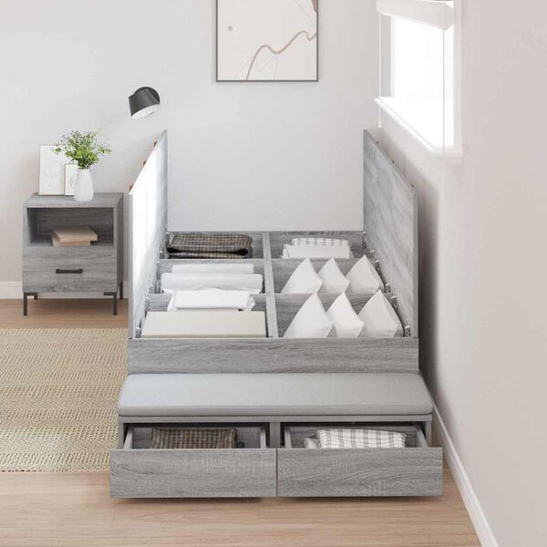 vidaXL Estrado de cama com arrumação com gaveta Cinza Sonoma 90 cm