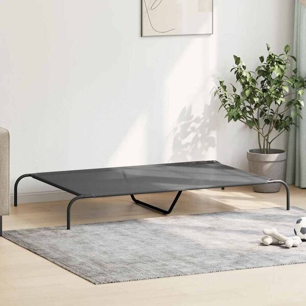 vidaXL Cama para c&atilde;es elevada 150x90x20 cm Textilene e a&ccedil;o cinzento