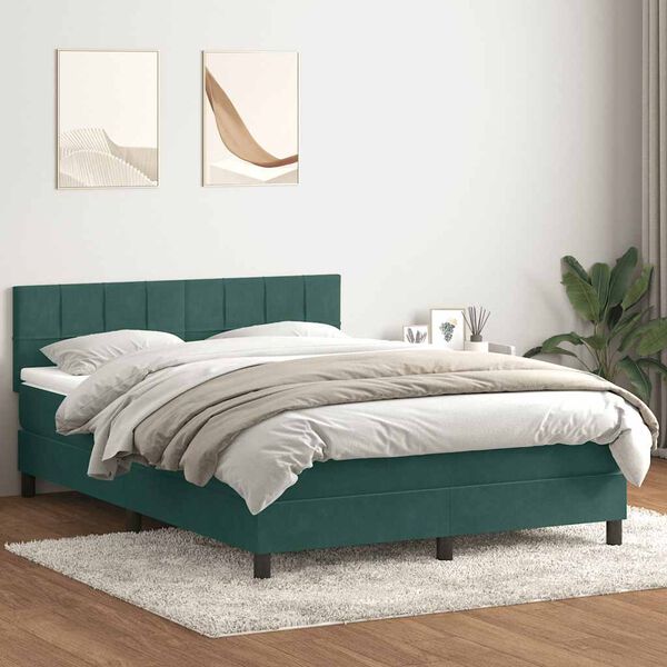 vidaXL Cama box spring c/ colch&atilde;o e LED 160x210 cm veludo verde escuro