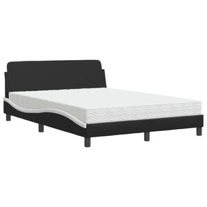 vidaXL Cama com colchão Dover 140x200 cm couro artificial preto e branco