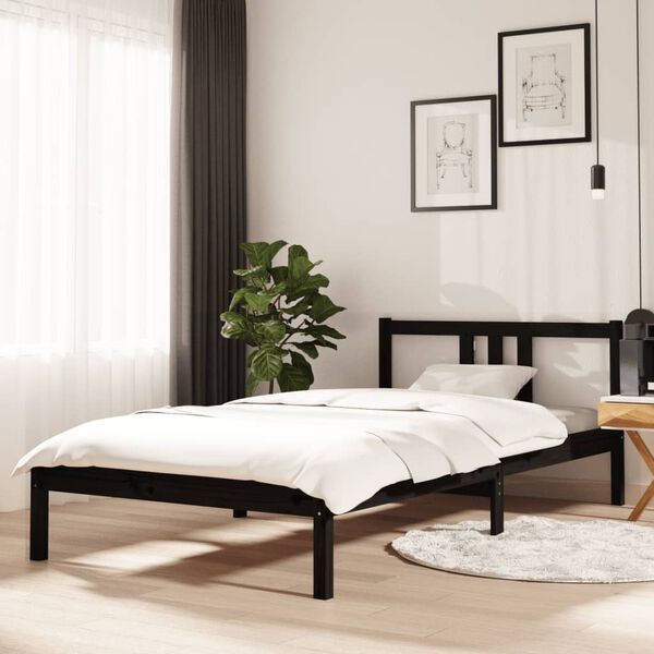 vidaXL Estrutura de cama 100x200 cm madeira maci&ccedil;a preto