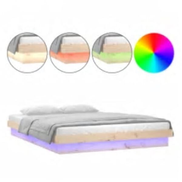 vidaXL Estrutura de cama com luzes LEDs 140x200 cm madeira maci&ccedil;a