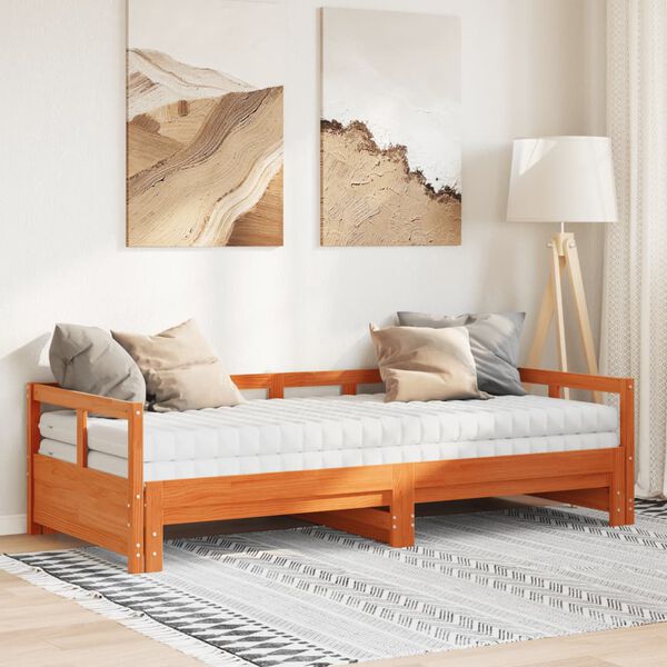 vidaXL Sof&aacute;-cama com gavet&atilde;o e colch&otilde;es 90x190 cm pinho castanho-mel