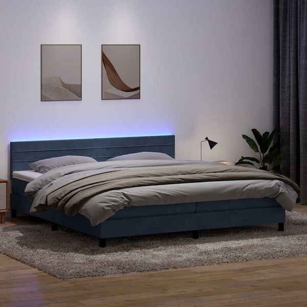 vidaXL Cama box spring c/ colch&atilde;o e LED 200x210 cm veludo cinzento-escuro