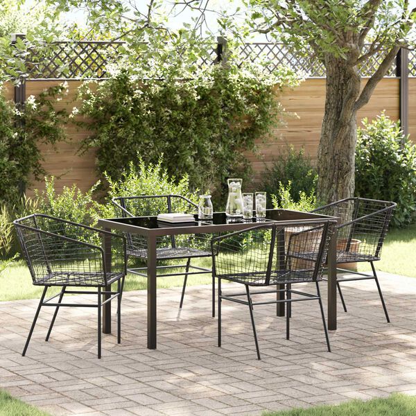 vidaXL Conjunto de Jantar para Jardim 5 pcs Preto vime PE