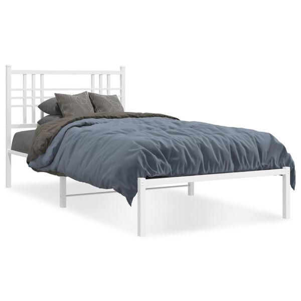vidaXL Estrutura de cama com cabeceira 90x190 cm metal branco
