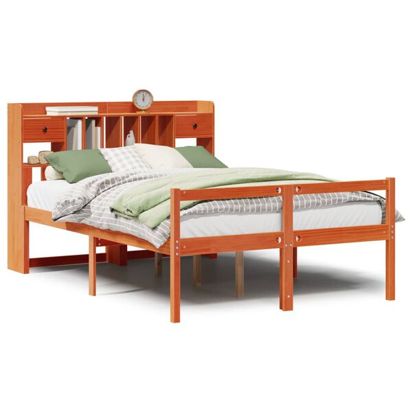 vidaXL Cama com estante sem colch&atilde;o 140x190 cm pinho maci&ccedil;o