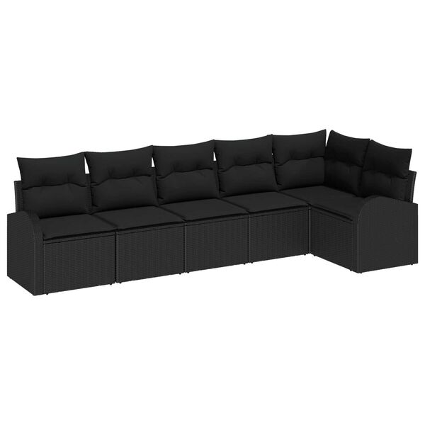 vidaXL Conjunto de Sof&aacute; de Jardim 6 pcs Preto Rattan Sint&eacute;tico