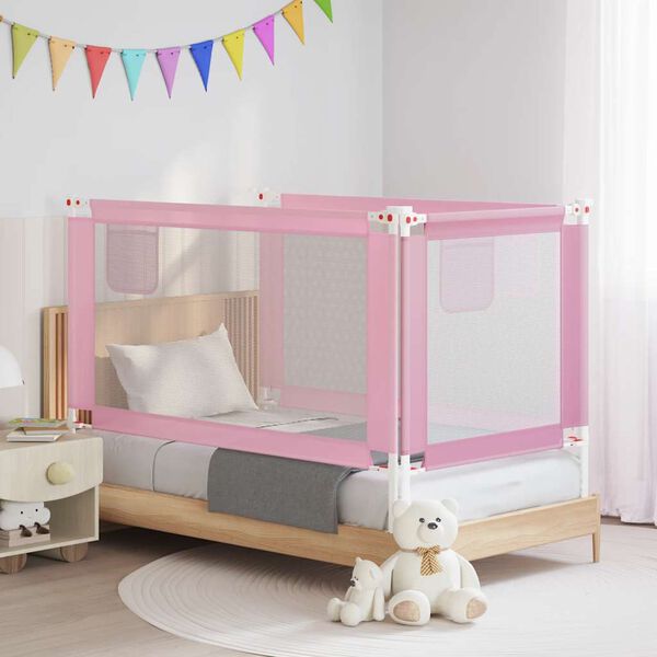 vidaXL Barra de seguran&ccedil;a p/ cama infantil tecido 150x25 cm rosa
