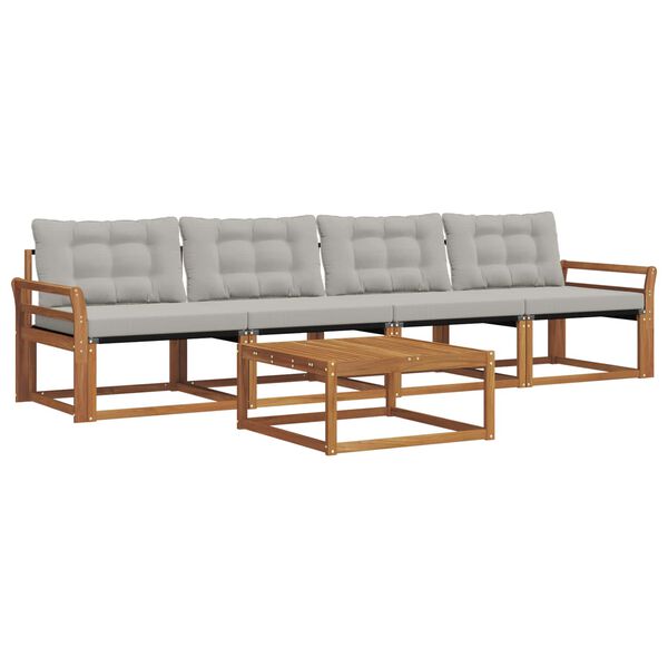 vidaXL Conjunto de Sof&aacute;s para Exterior 5 pcs Cinza Natural e Claro