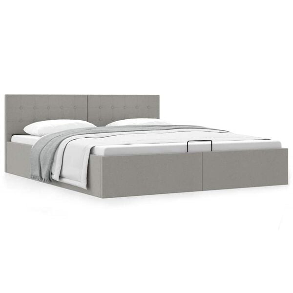 vidaXL Cama hidr&aacute;ulica c/ arruma&ccedil;&atilde;o 160x200 cm tecido cinzento-claro