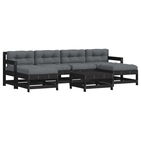 vidaXL 7 pcs conjunto lounge jardim c/ almofad&otilde;es madeira maci&ccedil;a preto