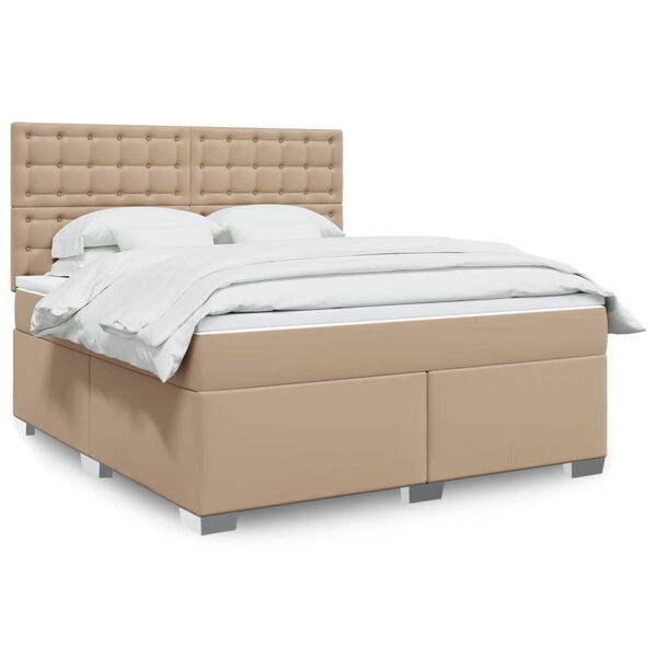 vidaXL Cama com molas/colch&atilde;o 180x200 cm couro artificial cappuccino