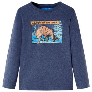 T-shirt de manga comprida para crian&ccedil;a azul-escuro mesclado 128