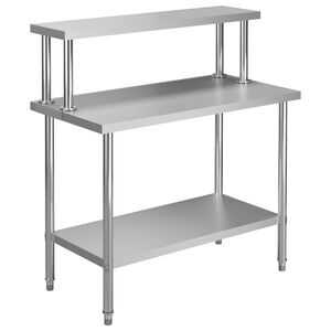 vidaXL Mesa trabalho cozinha c/ prateleira 120x60x120cm a&ccedil;o inoxid&aacute;vel